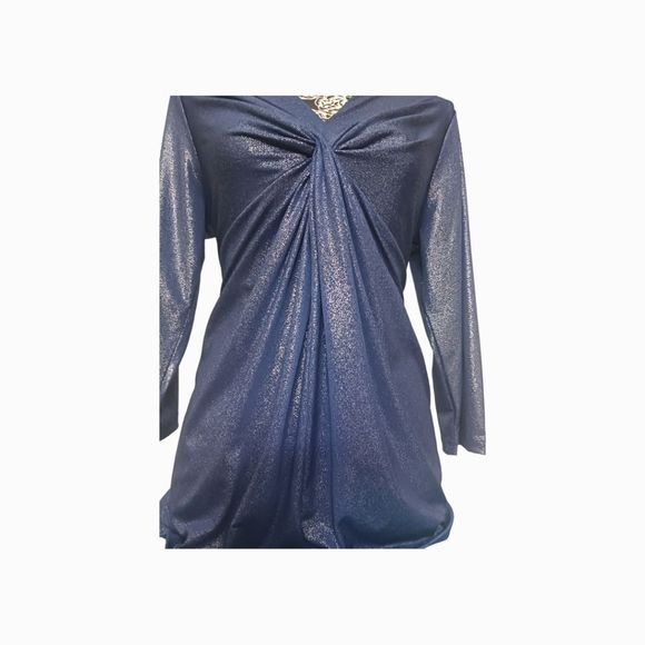 Jones New York Signature Blue Sparkly Stretchy Roushed Blouse Size XL NWT! - Picture 5 of 10